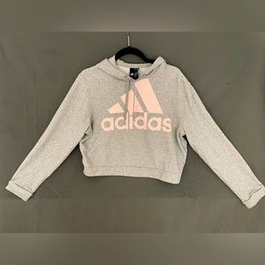 Adidas Women’s Cropped Hoodie - Grey and Pink - Size Extra Large (XL)